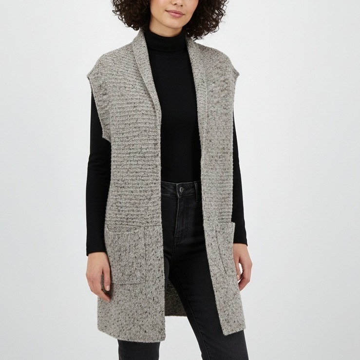Brochu Walker 100% Cashmere Noah Wrap Open Cardigan Vest Sm Earthen Tweed Gray